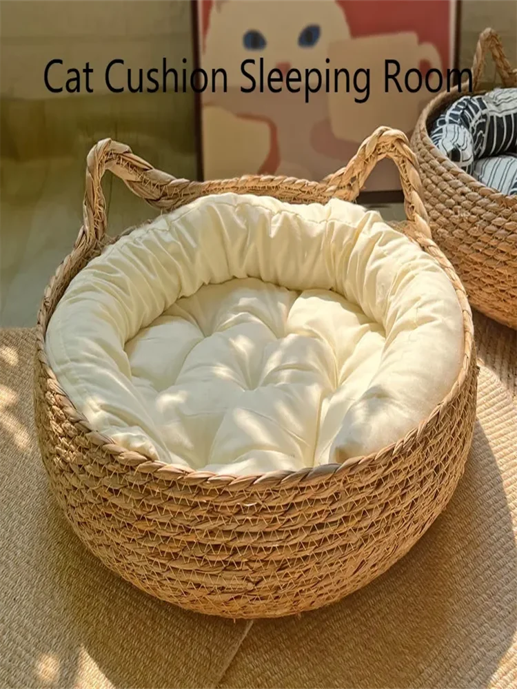 Pure hand-woven rattan cat nest four seasons universal warm pad