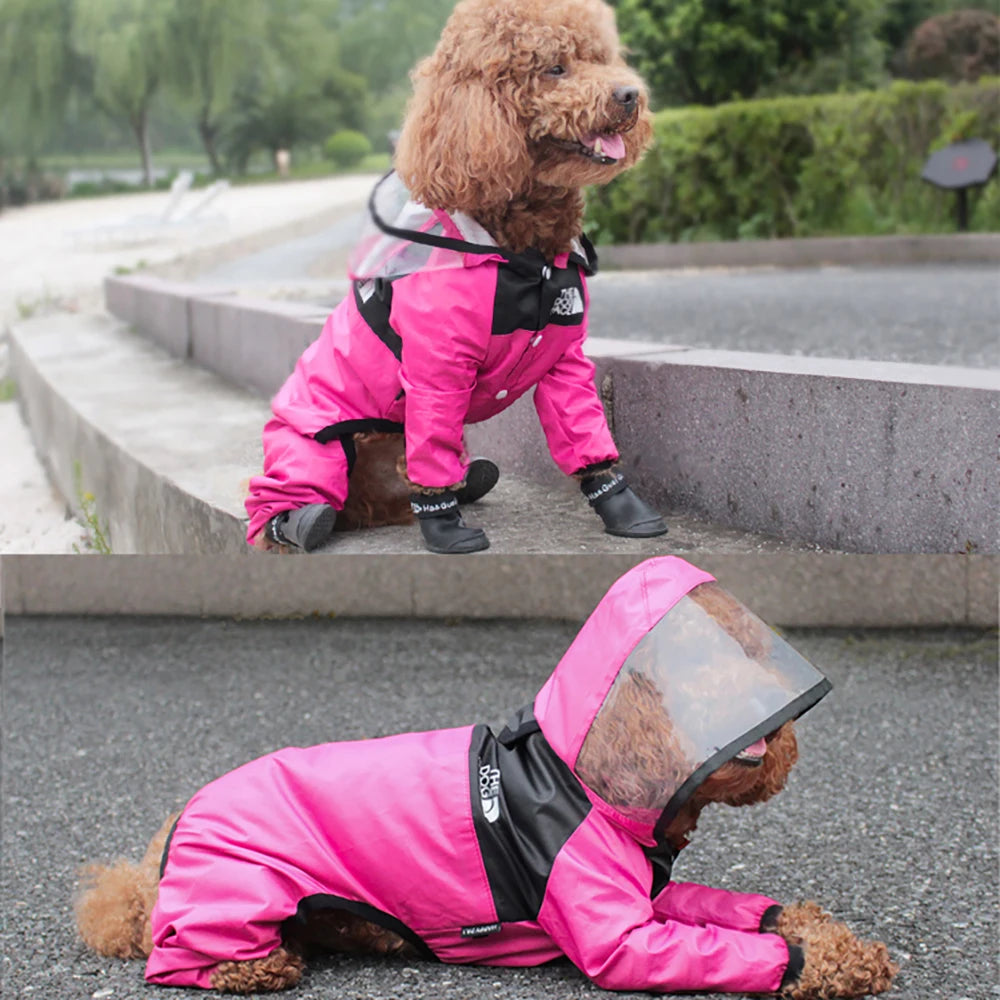 Pet Dog Raincoat Transparent Hooded Jumpsuit Dogs