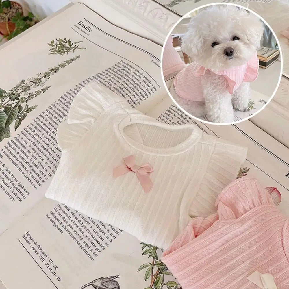 Pink White Cute Bow Dog Vest Dog Clothes Puppy Pullover