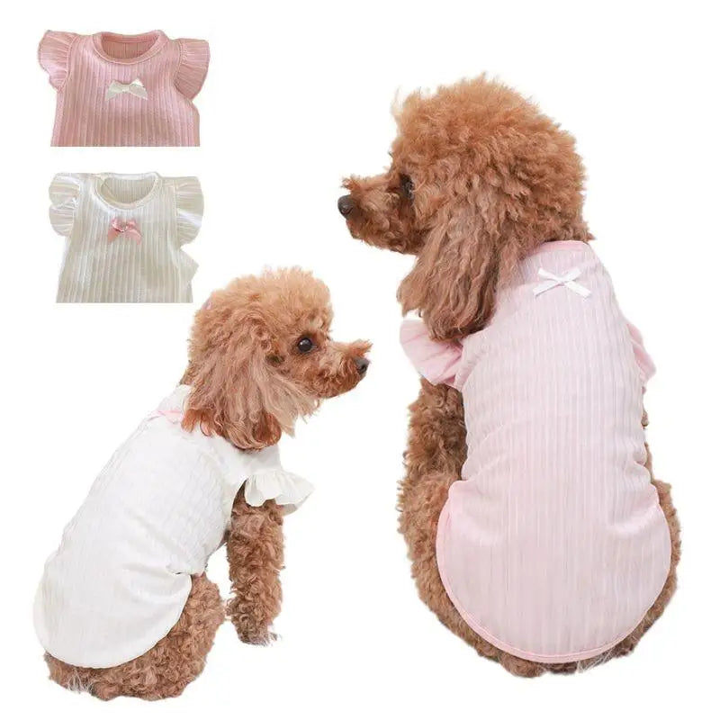 Pink White Cute Bow Dog Vest Dog Clothes Puppy Pullover