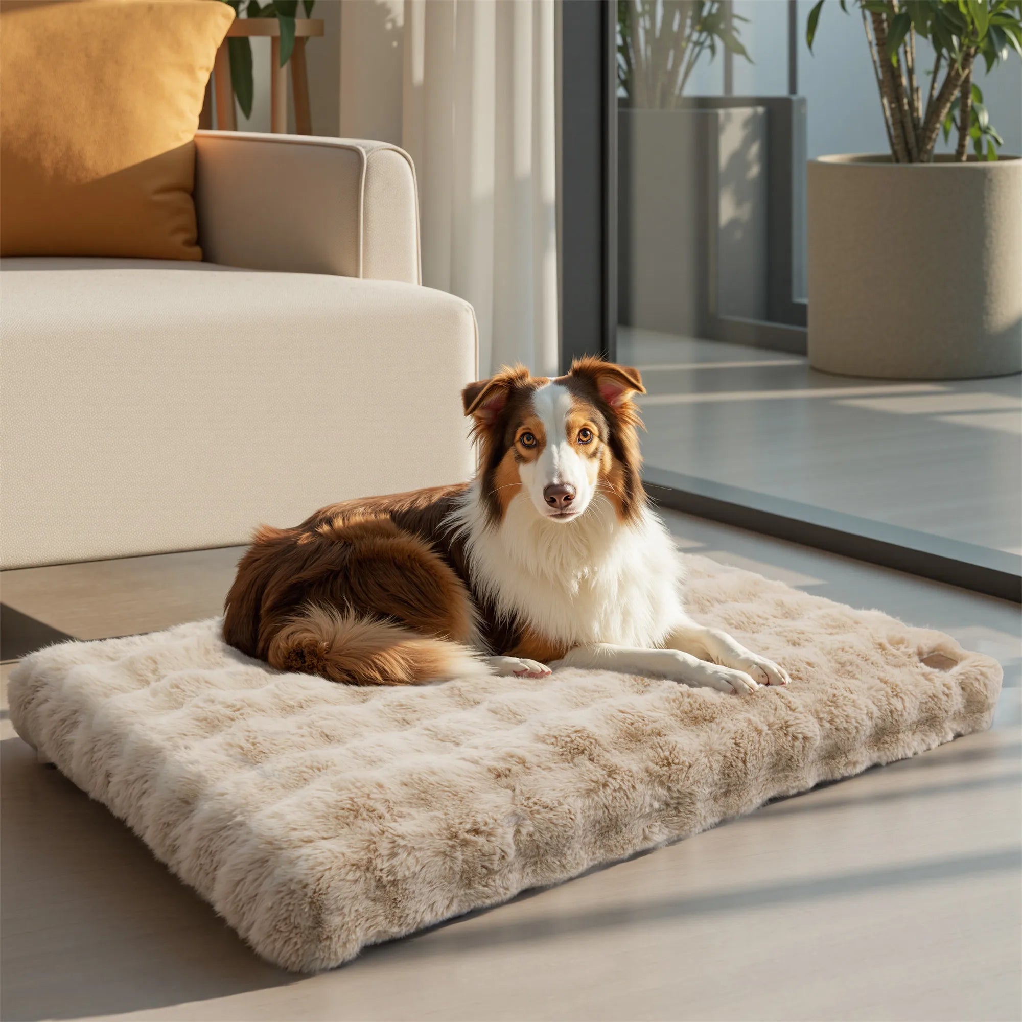 Fluffy Dog Crate Bed for Extra Large Dogs, Plush Faux Fur Crate Pad