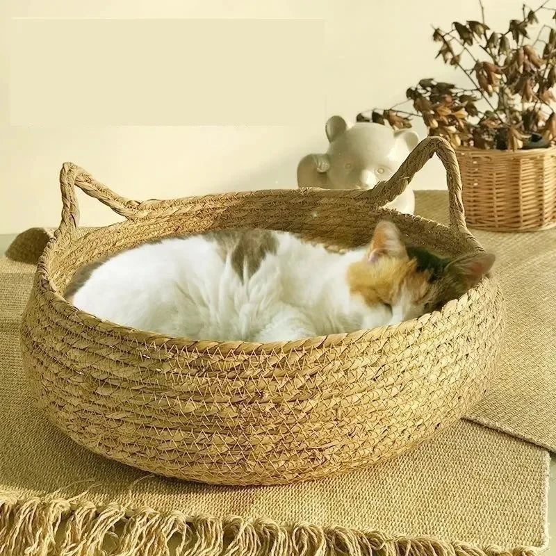 Pure hand-woven rattan cat nest four seasons universal warm pad