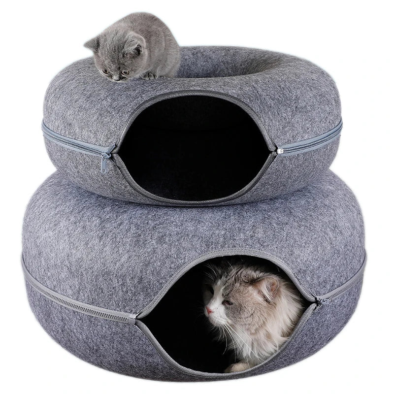 Donut Cat Tunnel Bed Pets House Natural Felt Pet Cat Cave