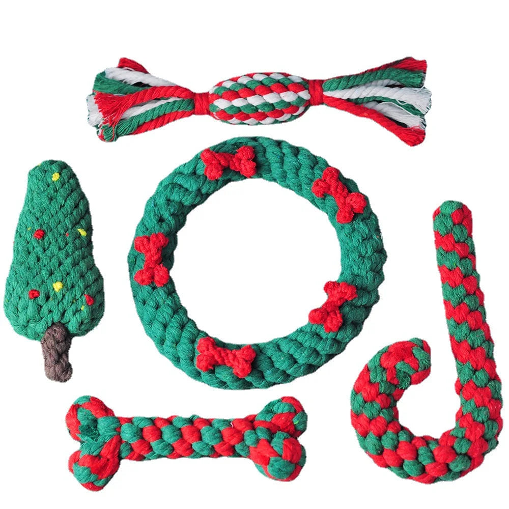 1/6PC Christmas Dog Toy Rope Ball Cotton Rope