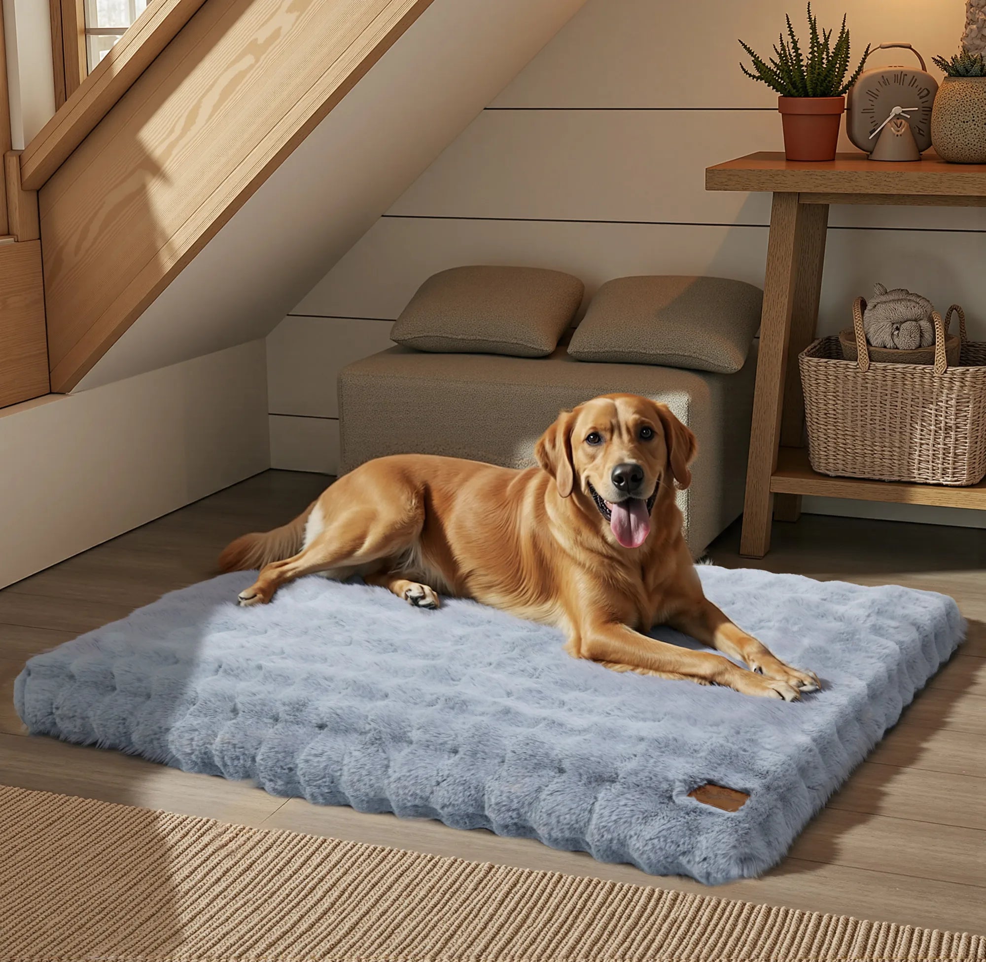 Fluffy Dog Crate Bed for Extra Large Dogs, Plush Faux Fur Crate Pad