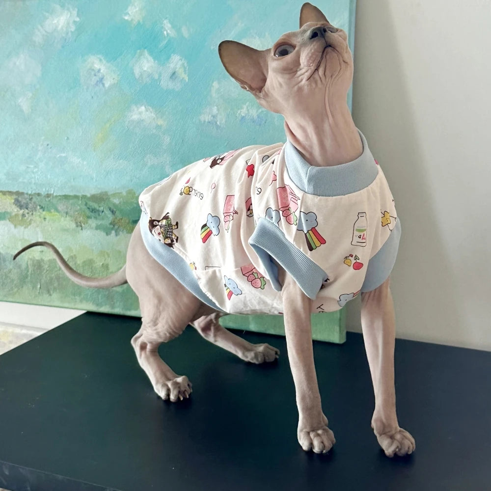 Soft Cotton Short Sleeves T-Shirt for Sphynx Cat Dogs