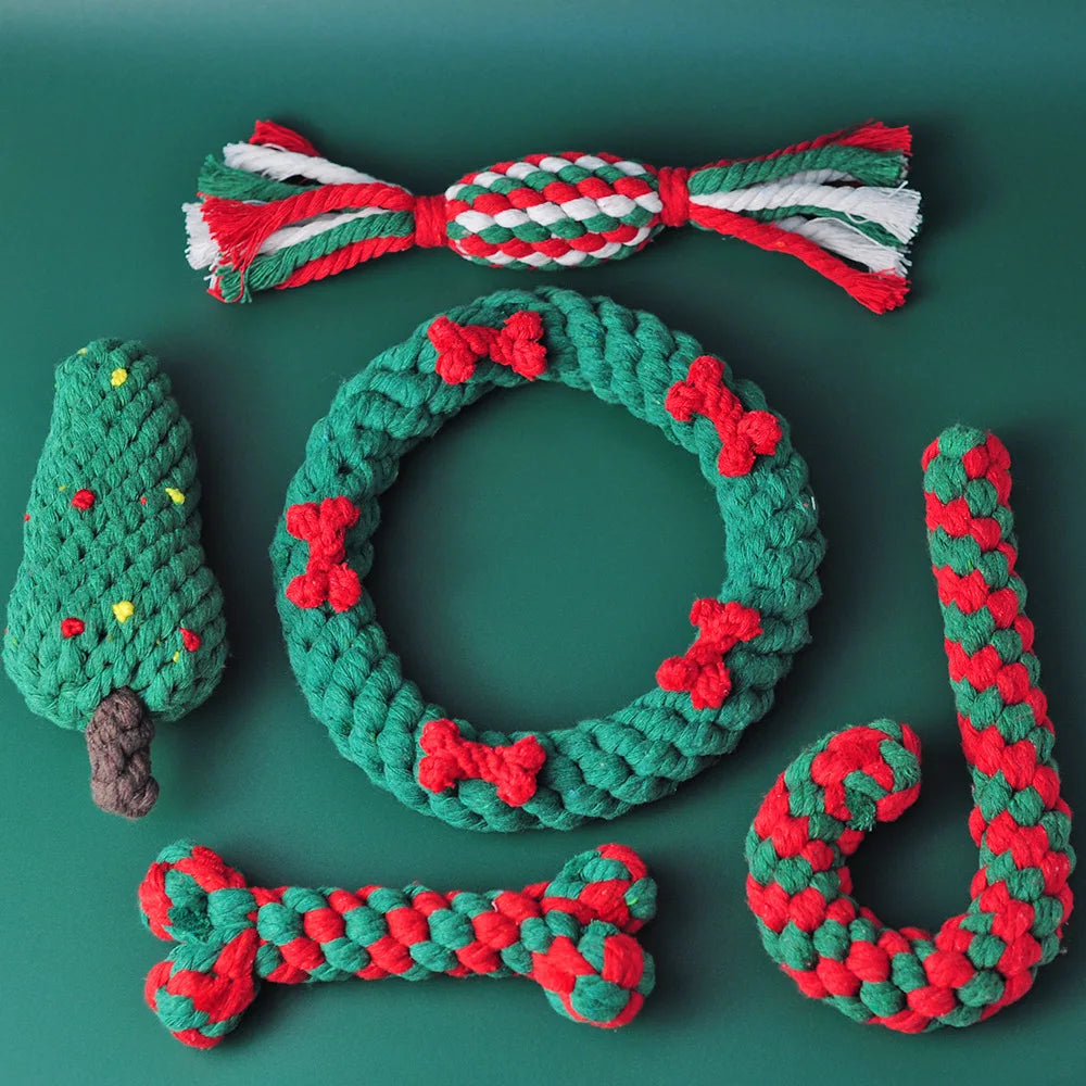 1/6PC Christmas Dog Toy Rope Ball Cotton Rope