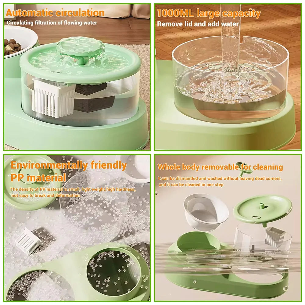2-in-1 Pets Water Fountain Auto Filter Mute Cat Drinker