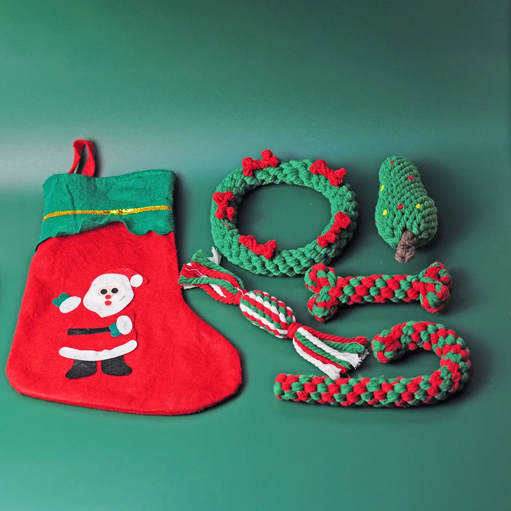 1/6PC Christmas Dog Toy Rope Ball Cotton Rope