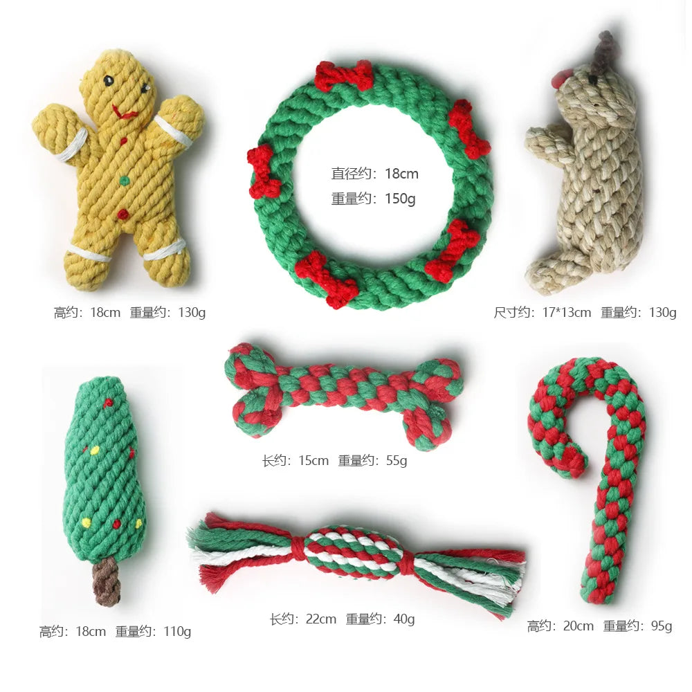 1/6PC Christmas Dog Toy Rope Ball Cotton Rope