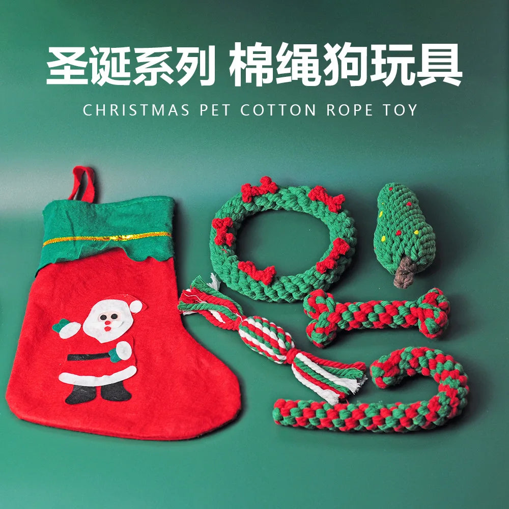 1/6PC Christmas Dog Toy Rope Ball Cotton Rope