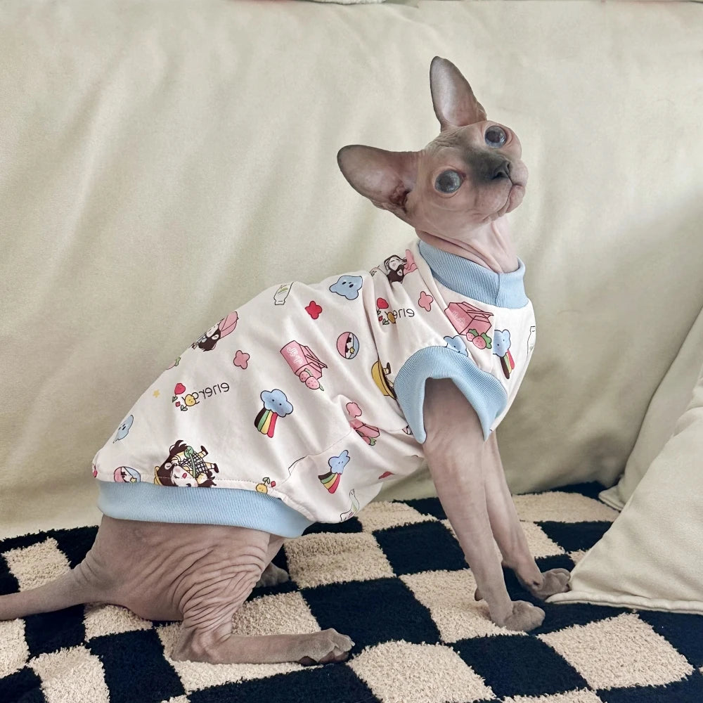 Soft Cotton Short Sleeves T-Shirt for Sphynx Cat Dogs