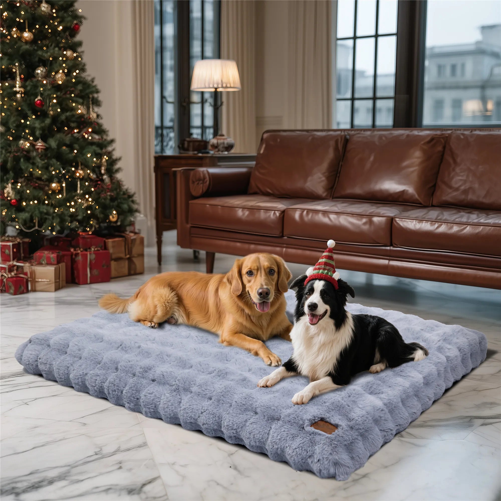 Fluffy Dog Crate Bed for Extra Large Dogs, Plush Faux Fur Crate Pad