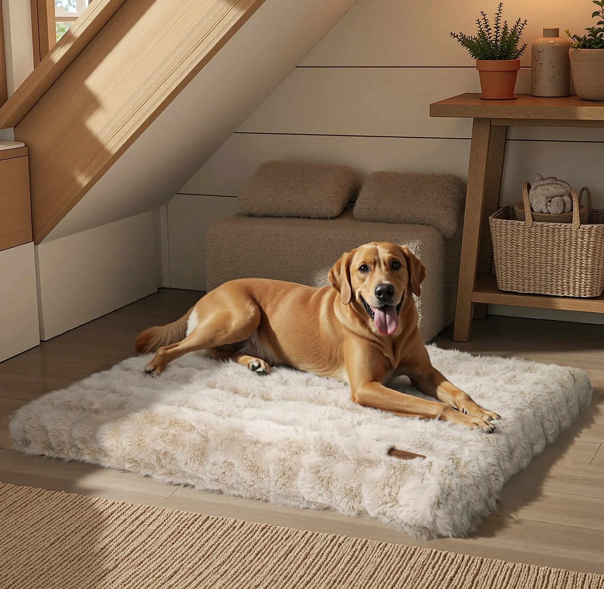Fluffy Dog Crate Bed for Extra Large Dogs, Plush Faux Fur Crate Pad