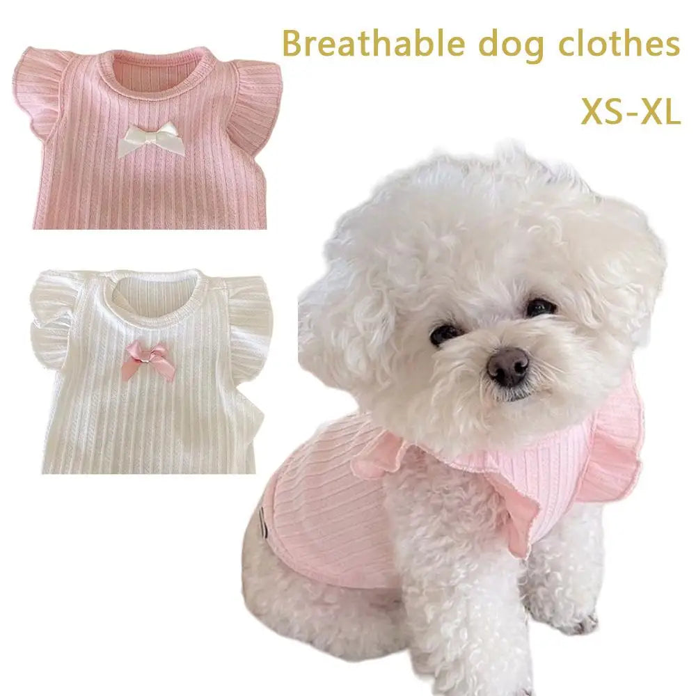 Pink White Cute Bow Dog Vest Dog Clothes Puppy Pullover