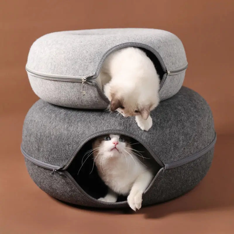 Donut Cat Tunnel Bed Pets House Natural Felt Pet Cat Cave