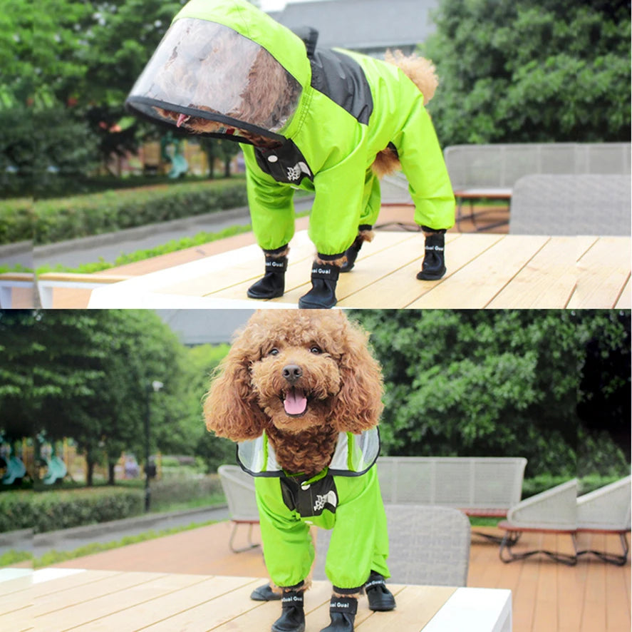 Pet Dog Raincoat Transparent Hooded Jumpsuit Dogs