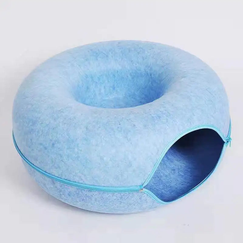 Donut Cat Tunnel Bed Pets House Natural Felt Pet Cat Cave