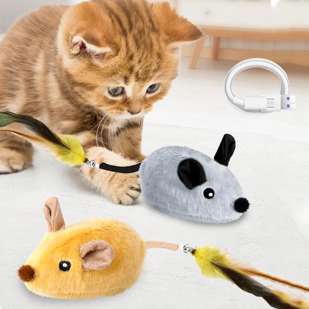 Interactive Plush Cat Toy with Sound & LED Light USB Rechargeable